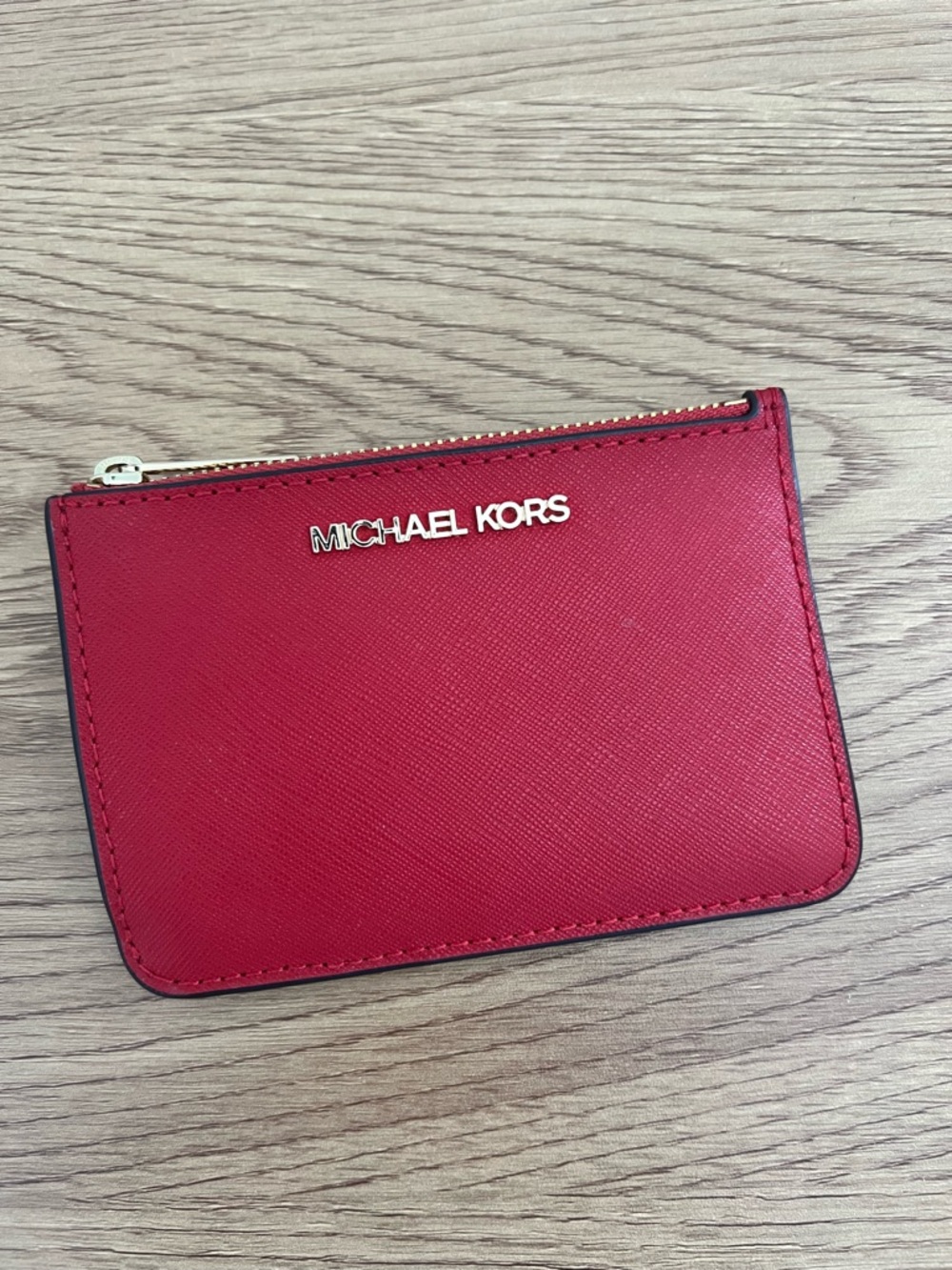 Michael Kors Red Saffiano Leather Zip Card Holder